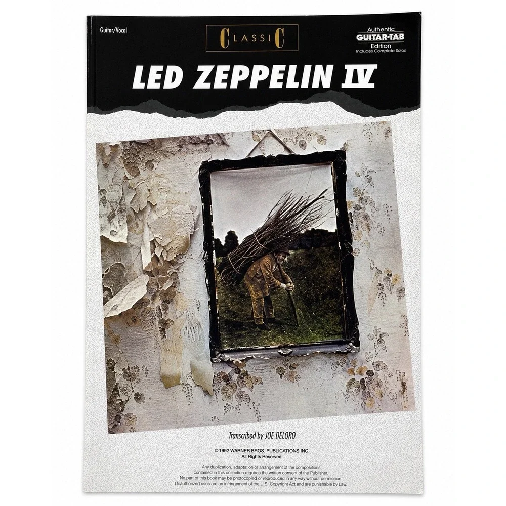 Led Zeppelin IV Authentic Guitar Tab Book 1992 Joe DeLoro Guitar Vocal